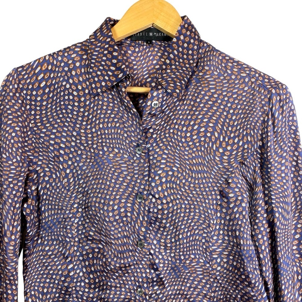 Vintage Isabel Marant Blouse Women Sz 1 US 4 Long Sleeve Abstract Print Button - Picture 2 of 16
